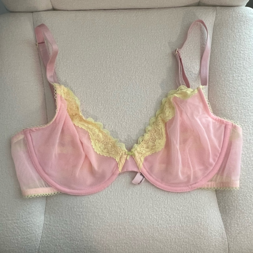 Victoria's Secret Pink Bra with Yellow Lace Accent